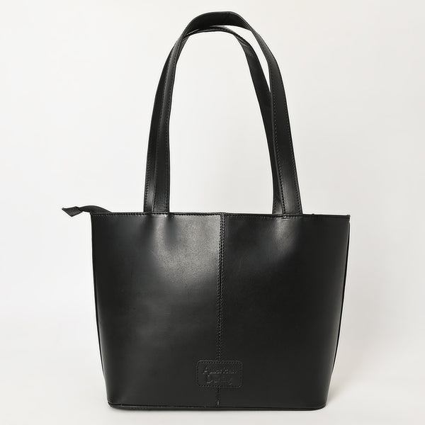 ADBGZ837A Black Hand-Tooled Leather Tote Bag Western Floral Elegance