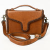 ADBGM435 Western Leather Crossbody Bag with Braided Edge & Top Handle - Genuine Tan Cowhide