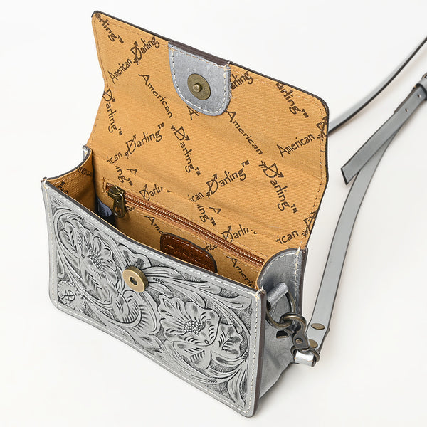 ADBG1491 American Darling Hand-Tooled Leather Small Cross Body Bag Floral Carved Western Purse