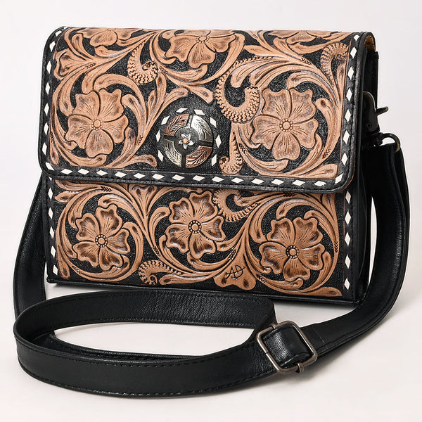 ADBG1494 American Darling Hand-Tooled Leather Small Crossbody Bag | Floral Carved Buckstitched Purse