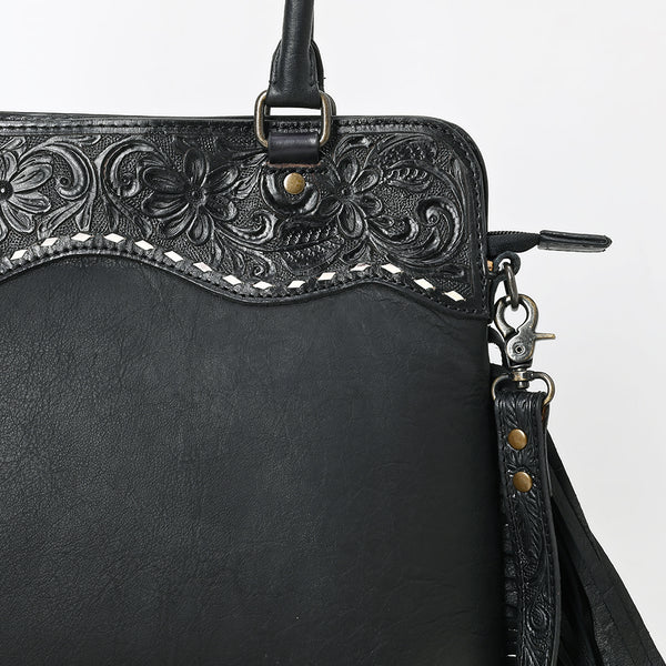 ADBG1501 American Leather Western Leather Tote Bag with Hand-Tooled Floral Panel & Fringe Details