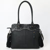 ADBG1501 American Leather Western Leather Tote Bag with Hand-Tooled Floral Panel & Fringe Details