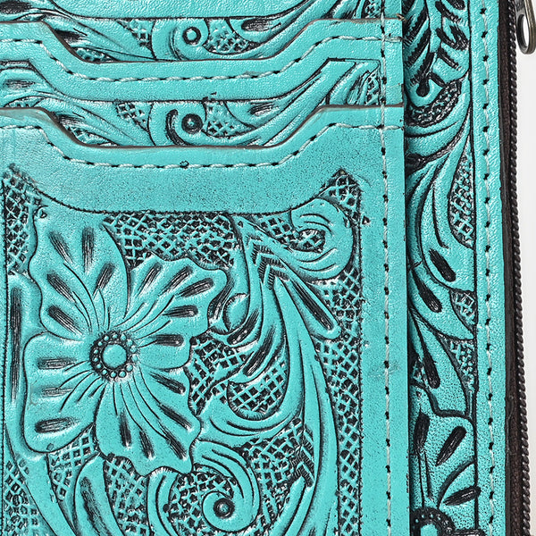 ADBG1506 American Darling Western Leather Card Holder Bag with Hand-Tooled Floral Carved Detail