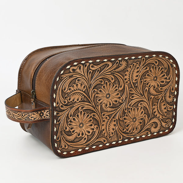 ADBG1509 American Darling Hand-Tooled Western Leather Toiletry Bag Genuine Floral Carved Travel Case