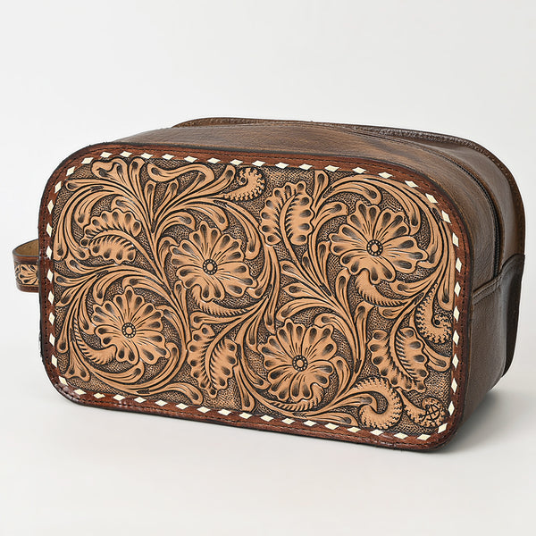 ADBG1509 American Darling Hand-Tooled Western Leather Toiletry Bag Genuine Floral Carved Travel Case