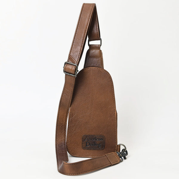 ADBG1510 American Darling Western Leather Sling Bag with Hand-Tooled Floral & Saddle Blanket Panel