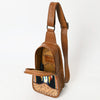 ADBG1510 American Darling Western Leather Sling Bag with Hand-Tooled Floral & Saddle Blanket Panel