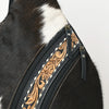 ADBG1514 American Darling Western Leather Sling Bag with Black & White Hair-On Cowhide & Hand-Tooled Accents