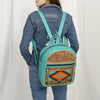ADBG1515 American Darling Western Leather Backpack Bag with Hand-Tooled Details & Woven Saddle Blanket