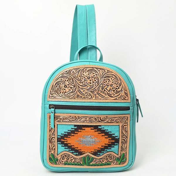 ADBG1515 American Darling Western Leather Backpack Bag with Hand-Tooled Details & Woven Saddle Blanket