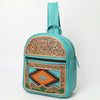 ADBG1515 American Darling Western Leather Backpack Bag with Hand-Tooled Details & Woven Saddle Blanket