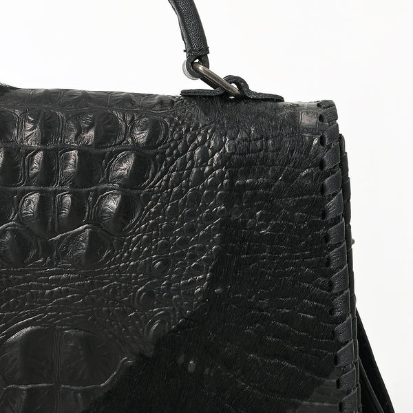 ADBG1516 American Darling Western Leather Messenger Bag with Hair-On Cowhide & Crocodile-Embossed Detailing