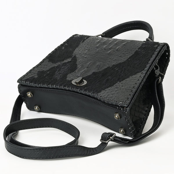 ADBG1516 American Darling Western Leather Messenger Bag with Hair-On Cowhide & Crocodile-Embossed Detailing