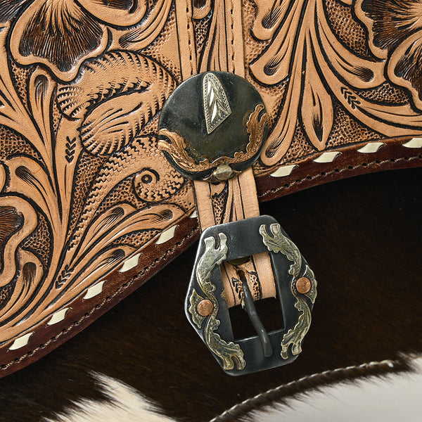 ADBG1518 American Darling Western Leather Crossbody Bag with Hand-Tooled Floral Detailing and Premium Genuine Leather Hair-On Accents