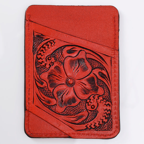 ADCCG108 Hand-Tooled Leather Card Holder - Western Floral Slim Vertical Wallet