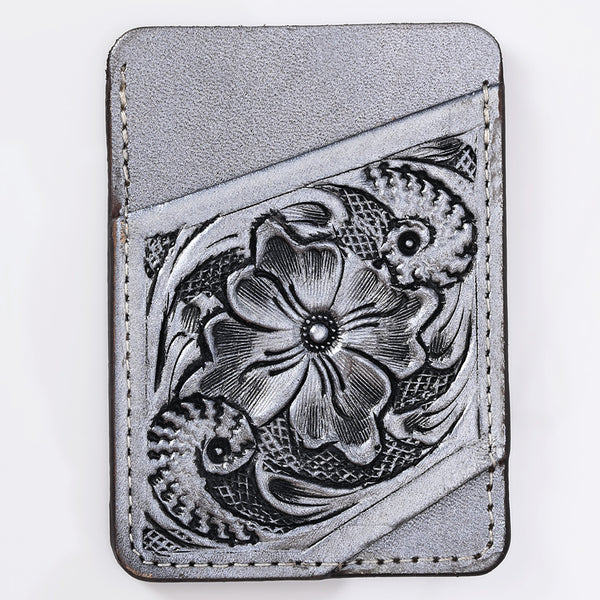ADCCG108 Hand-Tooled Leather Card Holder - Western Floral Slim Vertical Wallet