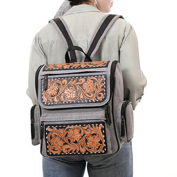 OHG192 Backpack Hand TooledGenuine western Leather women bag