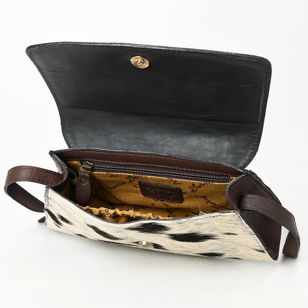 ADBGA569 American Darling Hand-Tooled Leather & Cowhide Crossbody Bag Western Floral Concho Accent