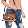 ADBGA569 American Darling Hand-Tooled Leather & Cowhide Crossbody Bag Western Floral Concho Accent