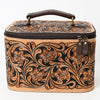 ADBGA576 American Darling Hand-Tooled Leather Jewelry Case with Zip Closure and Top Handle