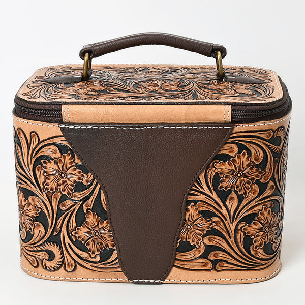 ADBGA576 American Darling Hand-Tooled Leather Jewelry Case with Zip Closure and Top Handle