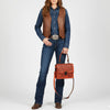ADBGZ866 Orange Tooled Leather Tote Handbag Floral Western Satchel with Crossbody Strap | American Darling