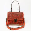 ADBGZ866 Orange Tooled Leather Tote Handbag Floral Western Satchel with Crossbody Strap | American Darling