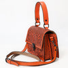 ADBGZ866 Orange Tooled Leather Tote Handbag Floral Western Satchel with Crossbody Strap | American Darling