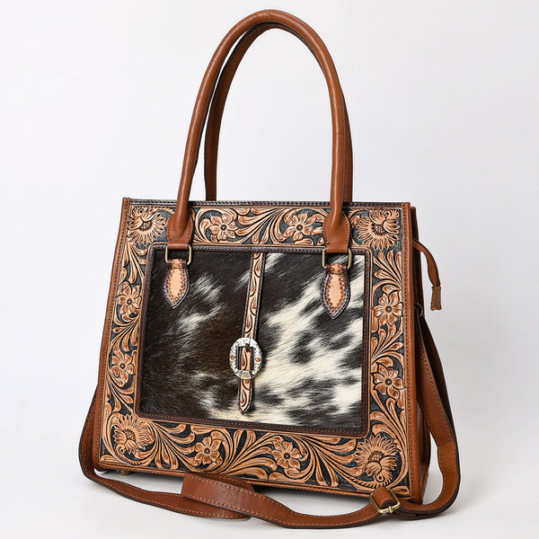 ADBGA584 American Darling Hand-Tooled Genuine Leather & Cowhide Western Tote Bag