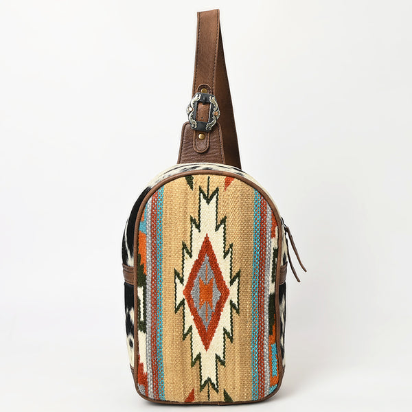 ADBG1522 American Darling Western Leather Sling Bag with Saddle Blanket Front and Genuine Hair-On Cowhide
