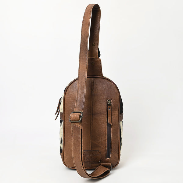 ADBG1522 American Darling Western Leather Sling Bag with Saddle Blanket Front and Genuine Hair-On Cowhide