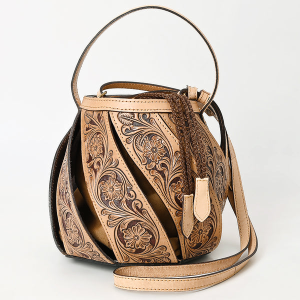 ADBGA589 American Darling Hand Tooled Floral Carved Genuine Leather Bucket Bag