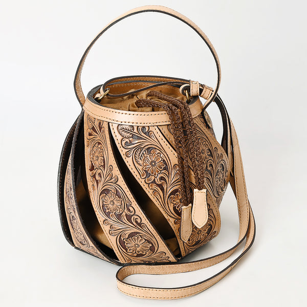 ADBGA589 American Darling Hand Tooled Floral Carved Genuine Leather Bucket Bag