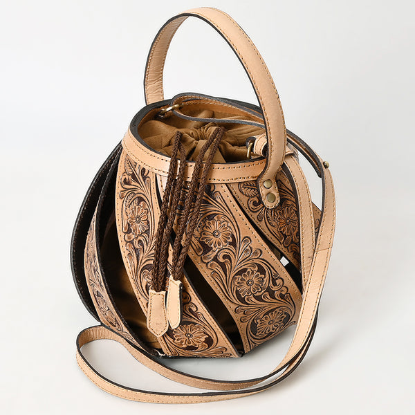 ADBGA589 American Darling Hand Tooled Floral Carved Genuine Leather Bucket Bag