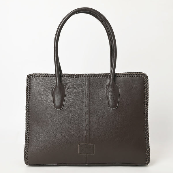 ADBGM301 Cowhide Leather Tote - Structured Western Handbag with Braided Trim