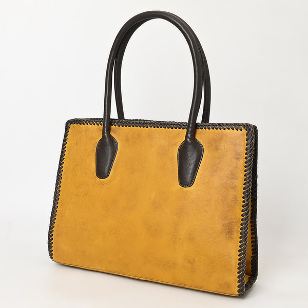 ADBGM301 Classic Western Leather Tote - Structured Caramel-Trimmed Handbag with Braided Edge