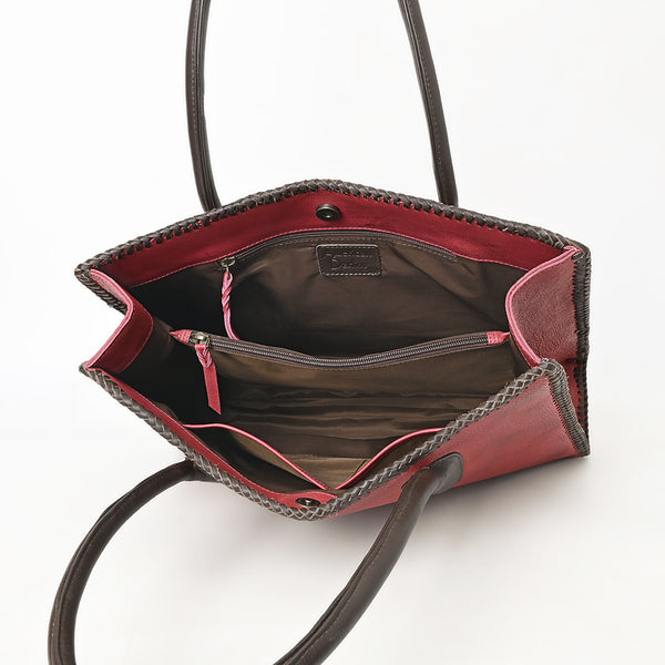 ADBGM301 Classic Western Leather Tote - Structured Caramel-Trimmed Handbag with Braided Edge