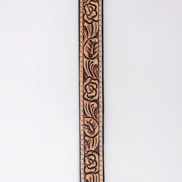 ADHTBR110 Floral Hand Tooled Natural Leather Western Hatband with Engraved Silver Buckle