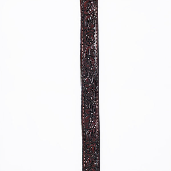 ADHTBR111 Dark Brown Tooled Leather Western Hatband with Floral Design & Silver Buckle