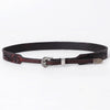 ADHTBR115 Deep Tooled Dark Brown Leather Western Hatband with Silver Buckle & Floral Detail