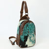ADBG1538 American Darling Western Leather Sling Bag with Crocodile Embossed Detailing Genuine Hair-on cowhide Leather