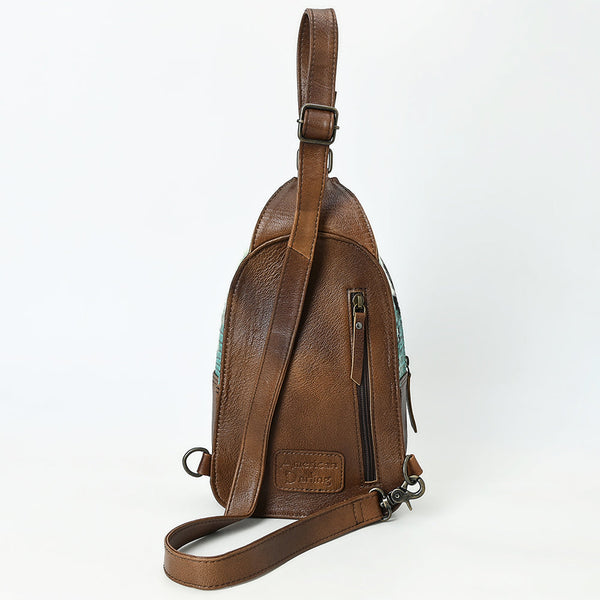 ADBG1538 American Darling Western Leather Sling Bag with Crocodile Embossed Detailing Genuine Hair-on cowhide Leather