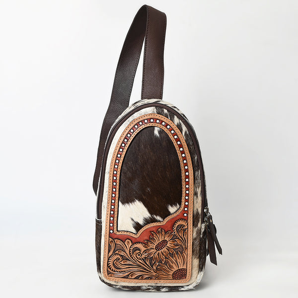 ADBGA591 Handcrafted Cowhide Leather Sling Bag-Western Floral Tooled Crossbody