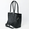 ADBG1539 American Darling Black Western Leather Tote Bag with Hand-Tooled Floral Design Genuine Leather