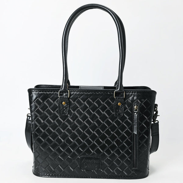 ADBG1539 American Darling Black Western Leather Tote Bag with Hand-Tooled Floral Design Genuine Leather