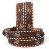 ADBLF264 Bull Skull Tooled Leather Belt with Whipstitch Edge and Matching Buckle