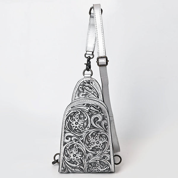 ADBG1542 American Darling Western Leather Sling Bag with Hand-Tooled Floral Design Genuine Vegetable-Tanned Leather