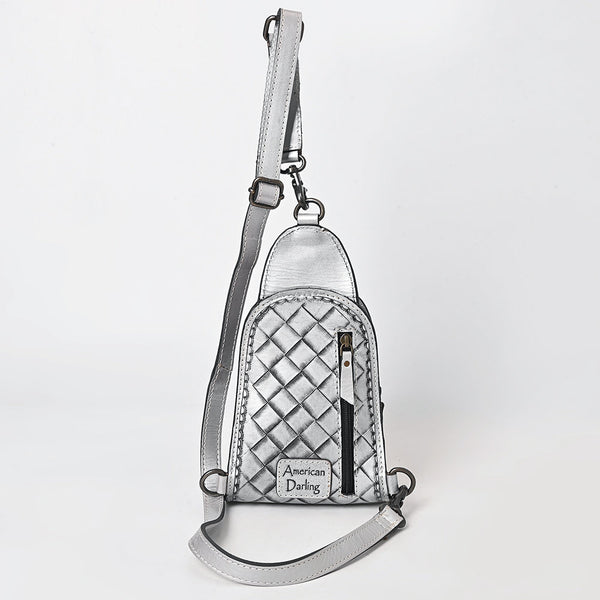 ADBG1542 American Darling Western Leather Sling Bag with Hand-Tooled Floral Design Genuine Vegetable-Tanned Leather