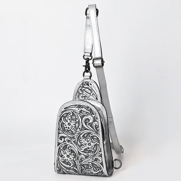 ADBG1542 American Darling Western Leather Sling Bag with Hand-Tooled Floral Design Genuine Vegetable-Tanned Leather
