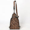 ADBG1542 American Darling Western Leather Sling Bag with Hand-Tooled Floral Design Genuine Vegetable-Tanned Leather
